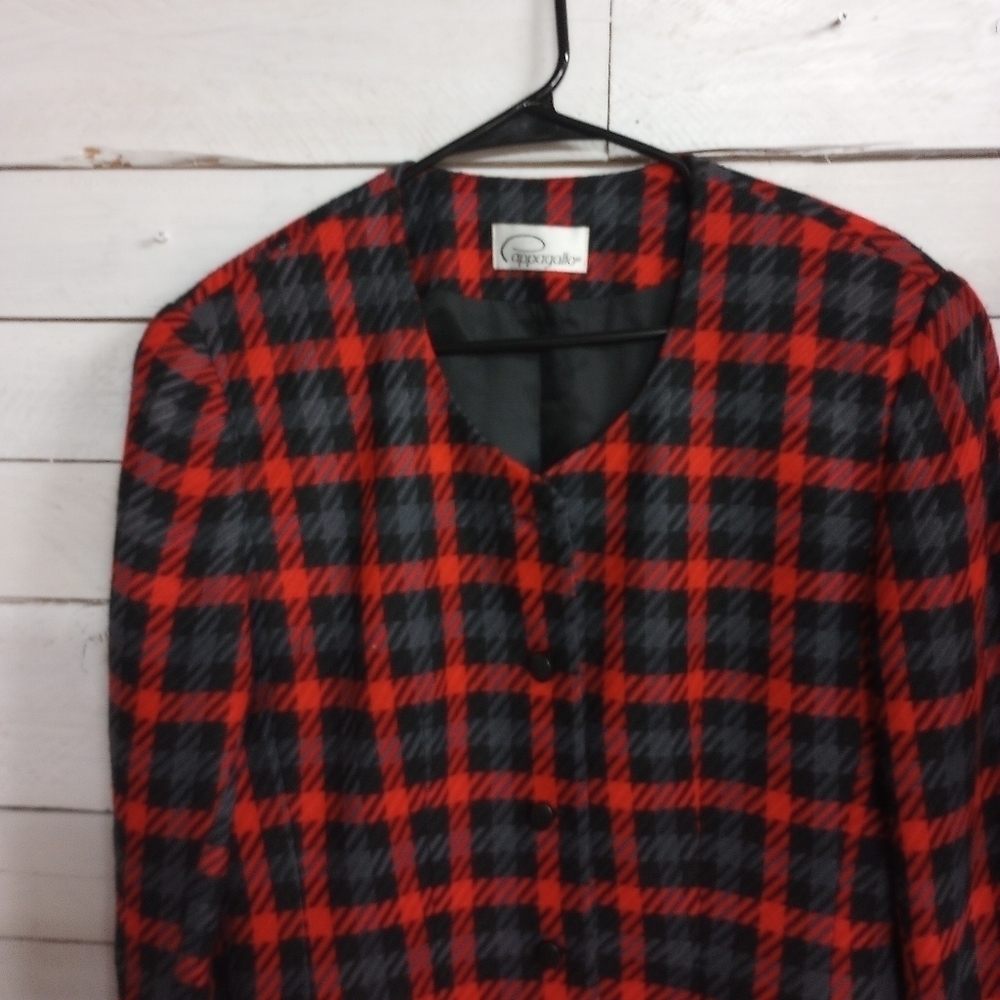 Cappagallo Vintage Red Plaid Wool Blend Blazer Jacket Size 8 with Shoulder Pads. - Picture 6 of 12